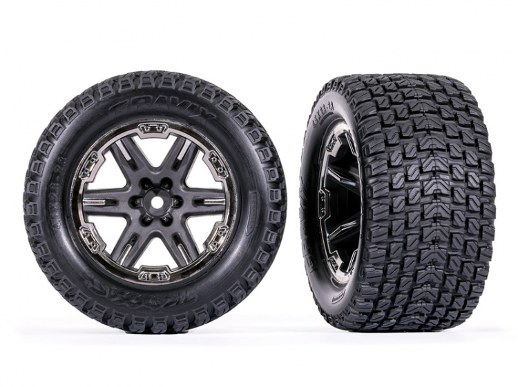 Tire &amp; Rim Talon Gravix / RXT Gray - Black Chrome 2.8" 4WD TSM (2)