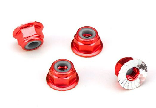 Traxxas 1747A Låsmutter Fläns M4 Alu Röd (4)