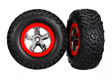 Traxxas 5887R Däck & Fälg SCT S1/SCT Krom-Röd 4WD/2WD Bak TSM (2)