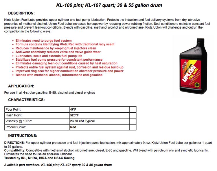 Klotz Uplon Fuel Lube 0.473L - 2