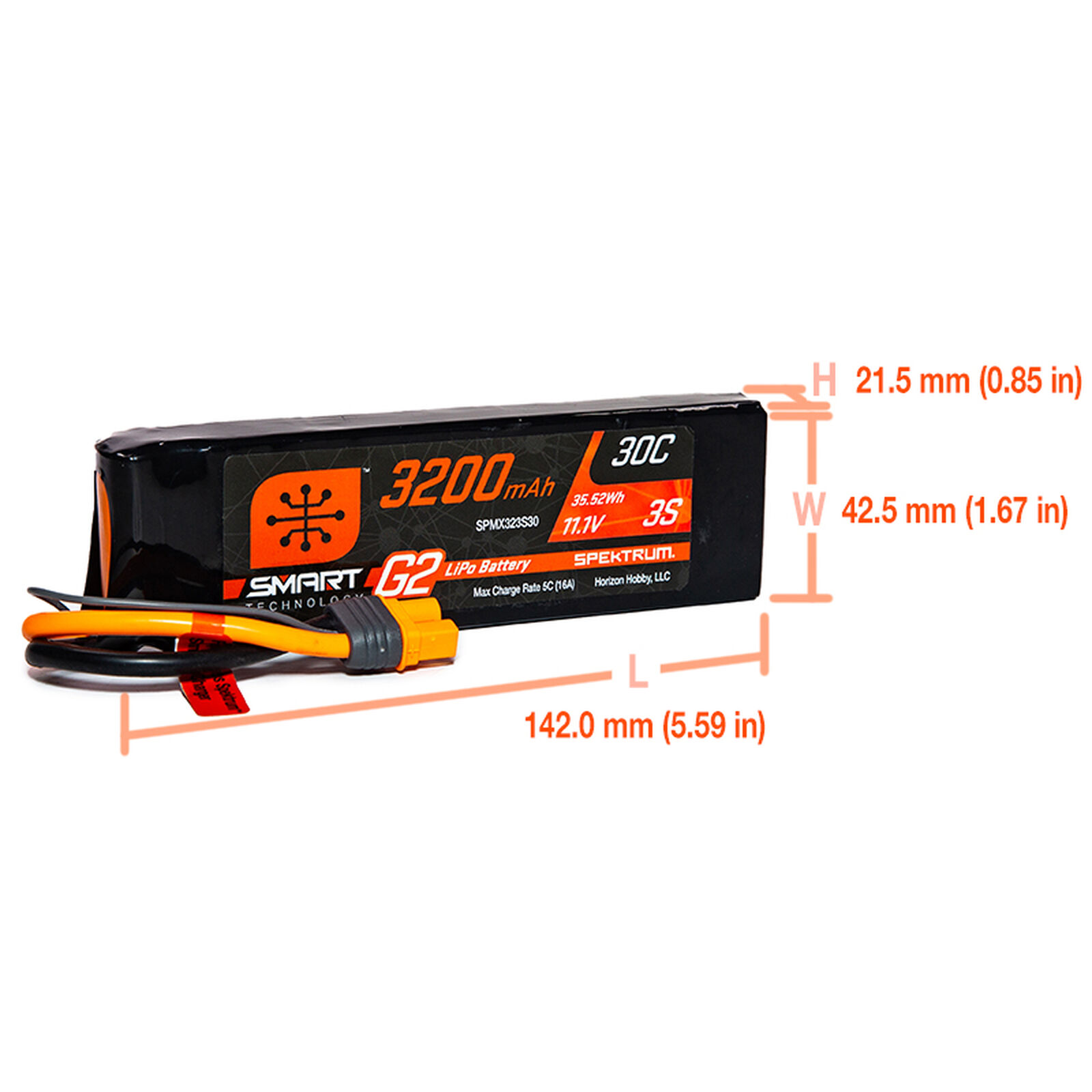 Spektrum 3200mAh 3S 11.1V Smart G2 LiPo 30C IC3 - 2