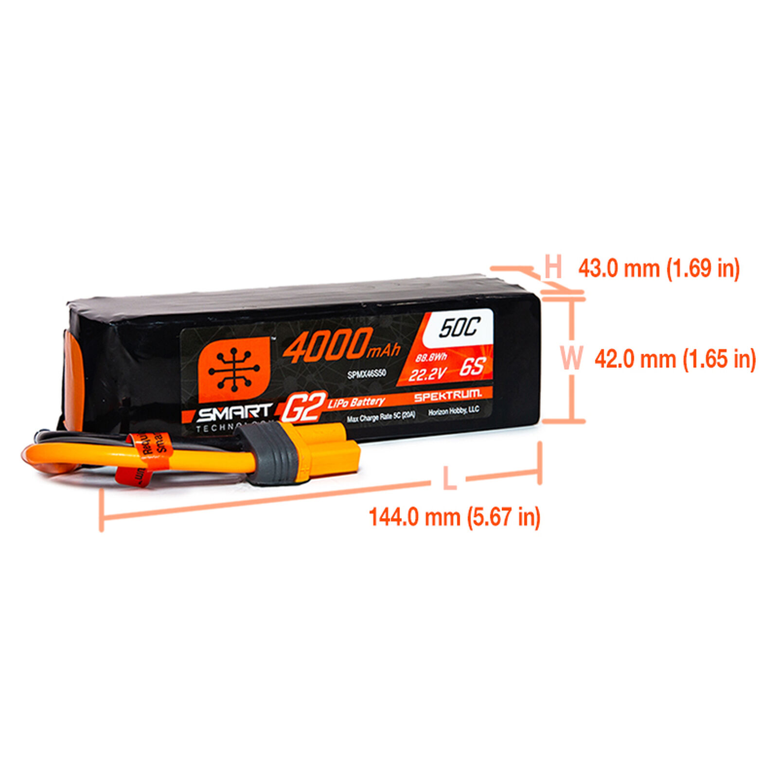 Spektrum 4000mAh 6S 22.2V Smart G2 LiPo 50C IC5 - 2