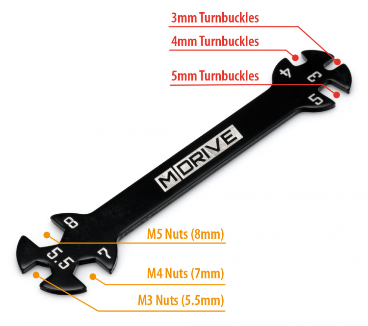 Universal Tool - Nut Driver 5.5/7/8mm -  Turnbuckle 3/4/5mm - 5