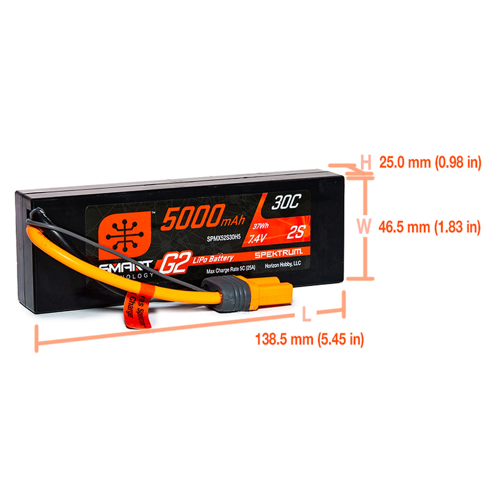 Spektrum 5000mAh 2S 7.4V Smart G2 LiPo 30C Hard Case IC5 - 3