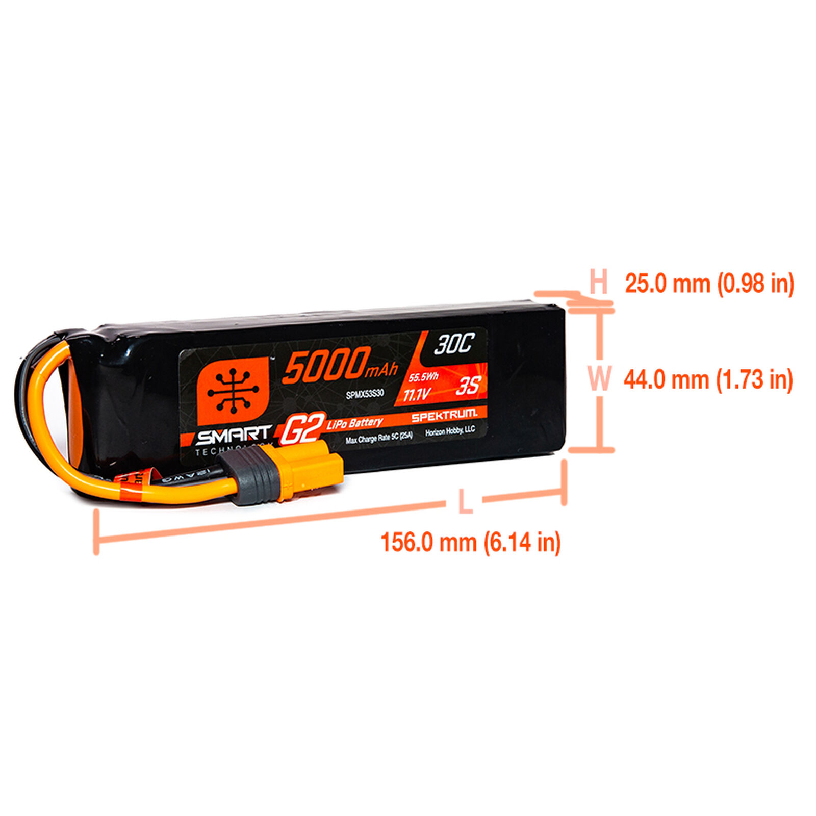 Spektrum 5000mAh 3S 11.1V Smart G2 LiPo 30C IC5 - 2