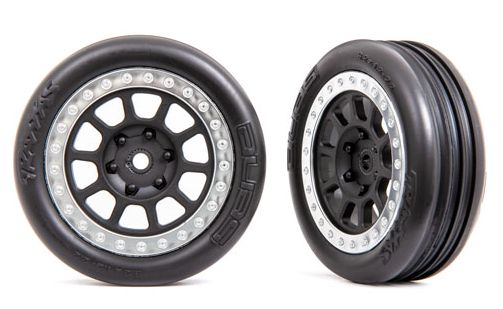 Traxxas 2471G Däck & Fälg Alias Ribbed Medium / Grå med Kromad Ring 2.2" 2WD Fram (2)