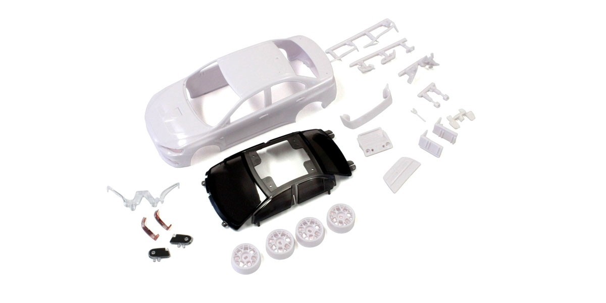 Kyosho MZN184 Bodyshell Mitsubishi Lancer Evo-X Mini-Z + 4WD Rims (White Body)