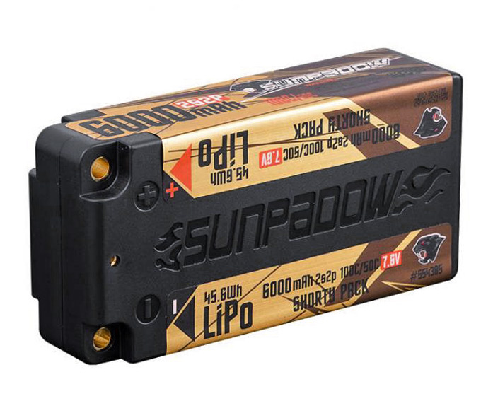 Sunpadow Li-Po Batteri 2S 7,6V 6000mAh 100C Shorty HV Gold - 2