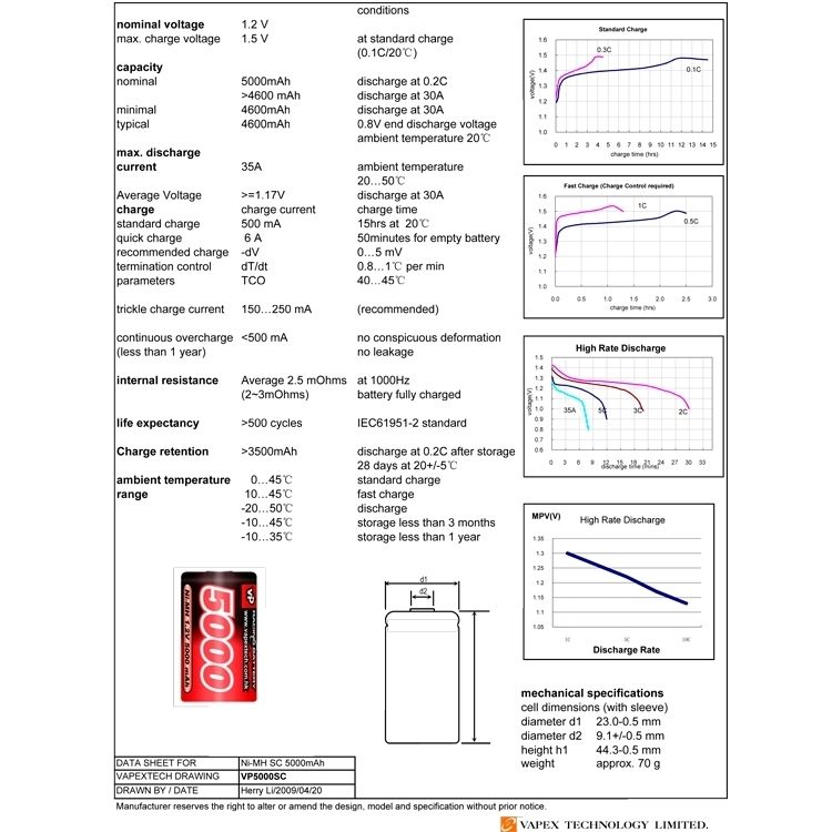 Vapex VP5000SCT NiMH Battericell 1,2V 5000mAh Sub-C - 2