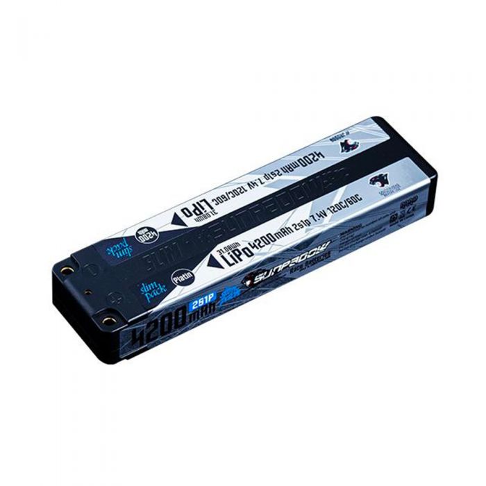 Sunpadow Li-Po Batteri 2S 7,4V 4200mAh 120C Slim Stick Platin