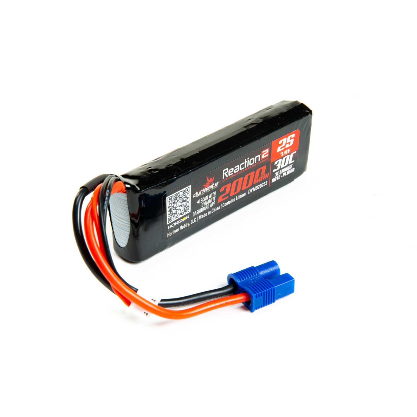 Dynamite 7.4V 2000mAh 2S 30C Reaction 2.0 LiPo Battery EC3