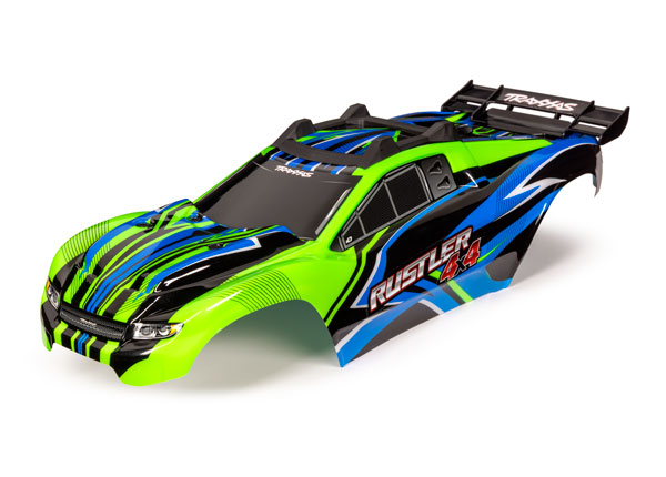 Traxxas 6734G Kaross Rustler 4x4 Grön & Blå Komplett Clipless*