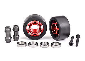 Traxxas 7775R Hjul Alu Röd Wheelie Bar Set Kullager (2) X-Maxx, XRT, Maxx, Sledge