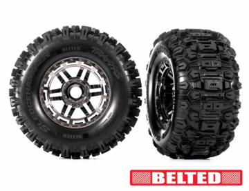 Traxxas 8979A Däck & Fälg Sledgehammer Förstärkta / MAXX 17mm Svart Krom 2.8/3.6'' TSM (2)