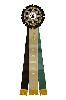6289 - Rosette für Pferd, Hund, Veranstaltung mit Quasten und Fransen, 71 cm