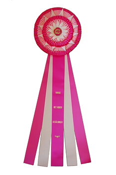 6274 - Rosette für Pferd, Hund, Veranstaltung, 5 Bänder, 104 cm