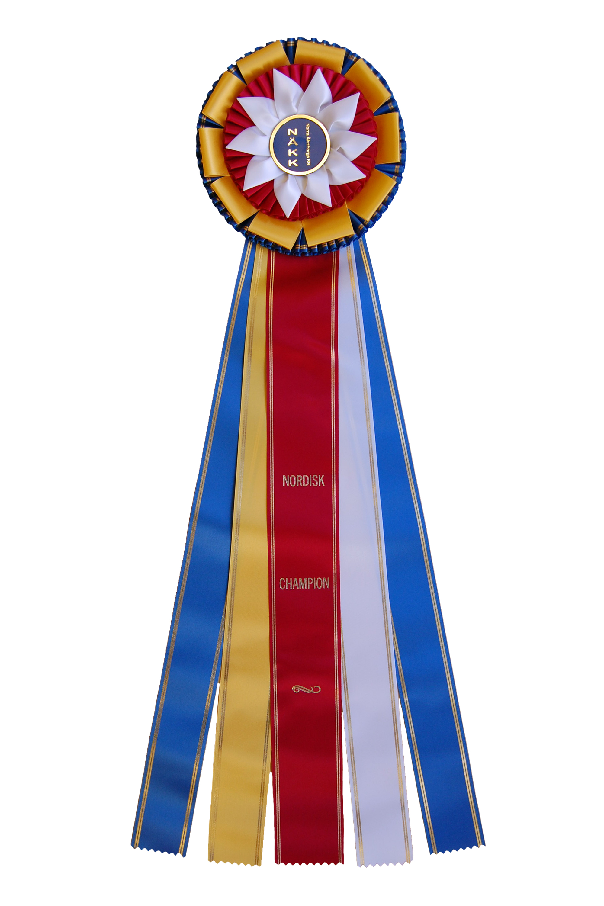6287 - Rosette für Pferd, Hund, Veranstaltung, 5 Bänder und Quasten, 71 cm - 4