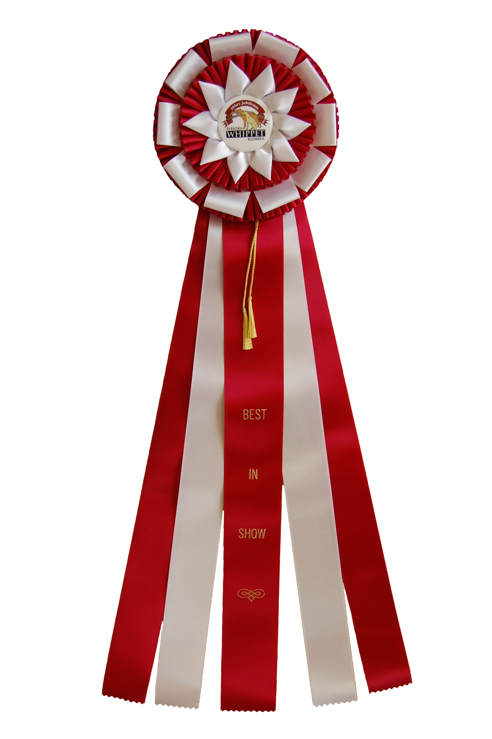 6287 - Rosette für Pferd, Hund, Veranstaltung, 5 Bänder und Quasten, 71 cm - 5
