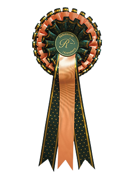 1037 - Rosette, Star ribbon, 3 garlands 3 ribbons, 34 cm