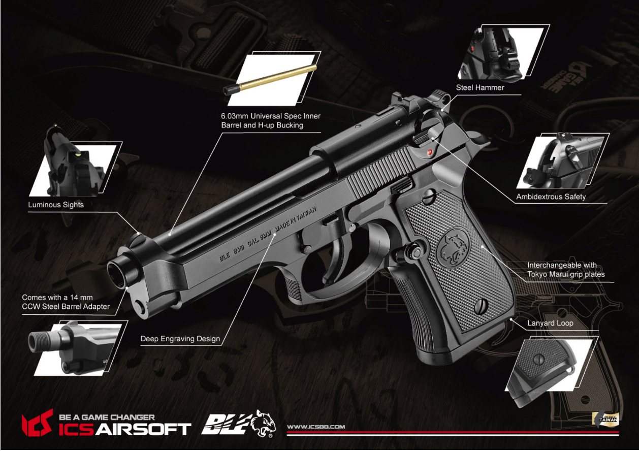 Pistol BM9 ICS Black GBB - 4