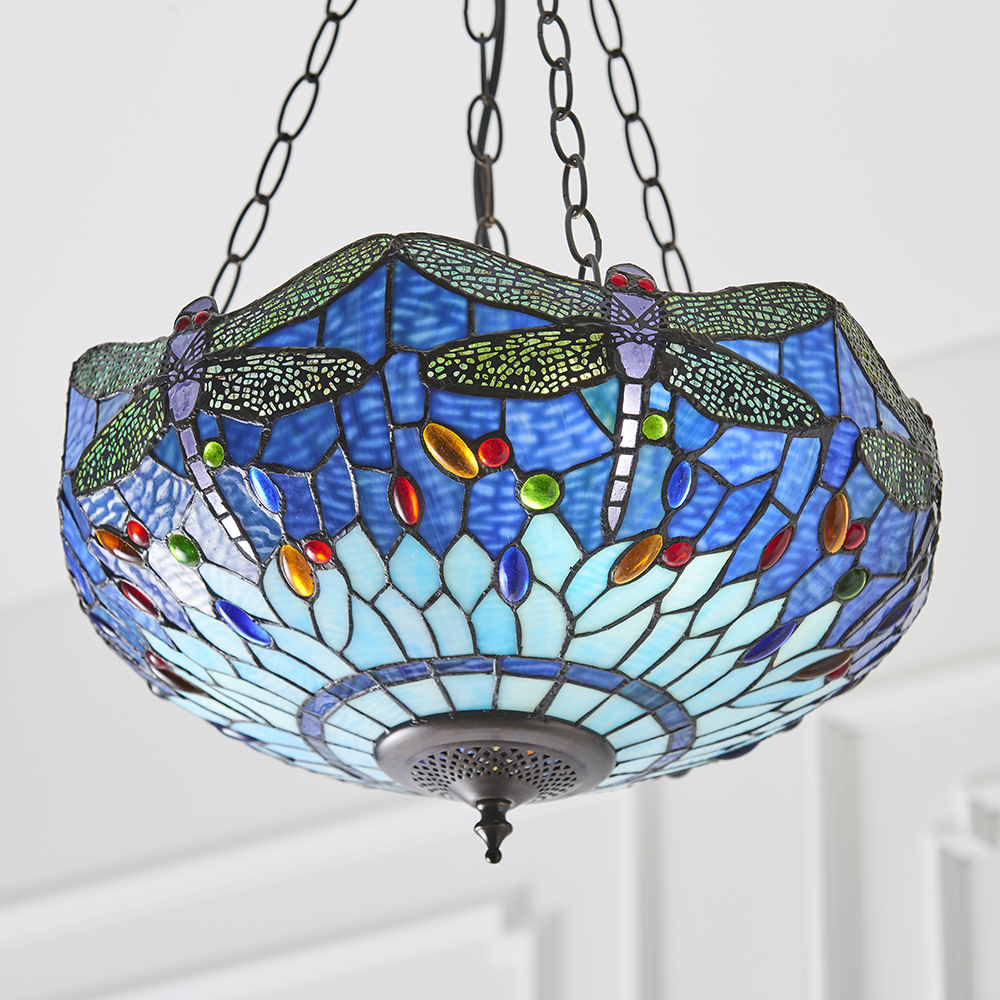 Tener cuidado embotellamiento Suburbio Lámparas Tiffany Polarfox - Lámpara de techo Dragonfly Blue Ø 49cm