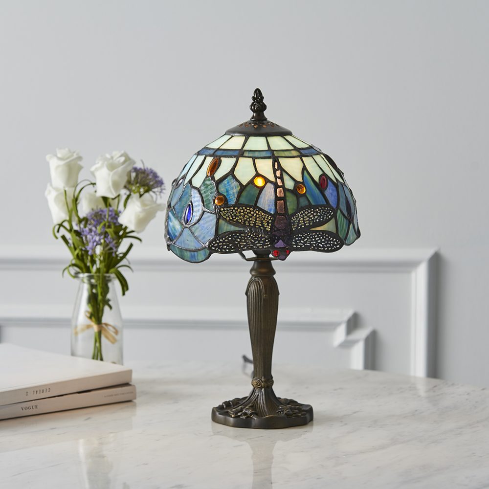 Lampy witrażowe Polarfox - Lampa gabinetowa Dragonfly Blue Ø