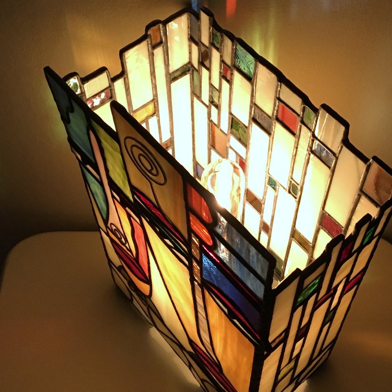 Målat glas abstrakt design  bordslampa ↕ 33cm - 5