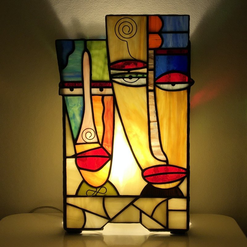 Målat glas abstrakt design  bordslampa ↕ 33cm - 3