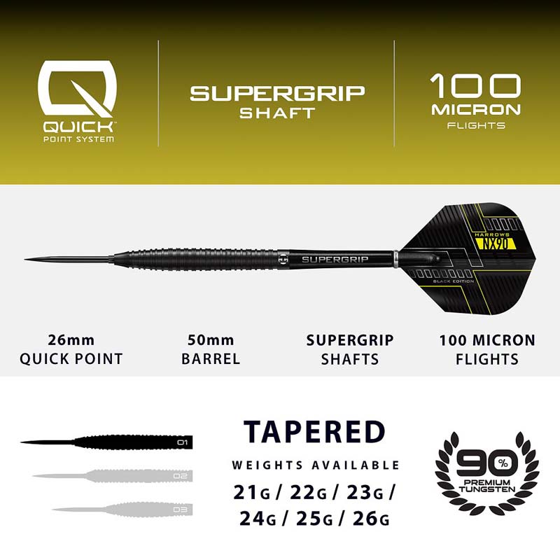 Harrows NX90 Black Quick Point 90% 24g - Dartstore Sweden