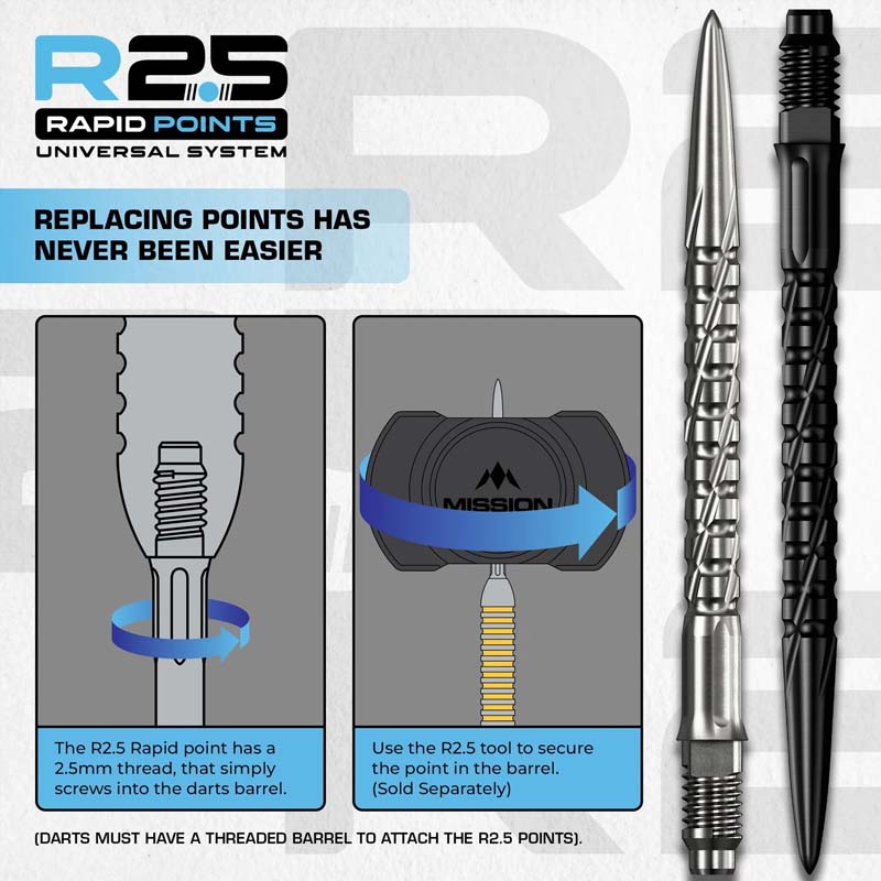 Mission R2.5 Rapid SG2 Dartspetsar Svarta 40mm - 5