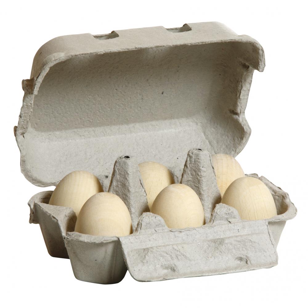6-pack ägg i trä vita