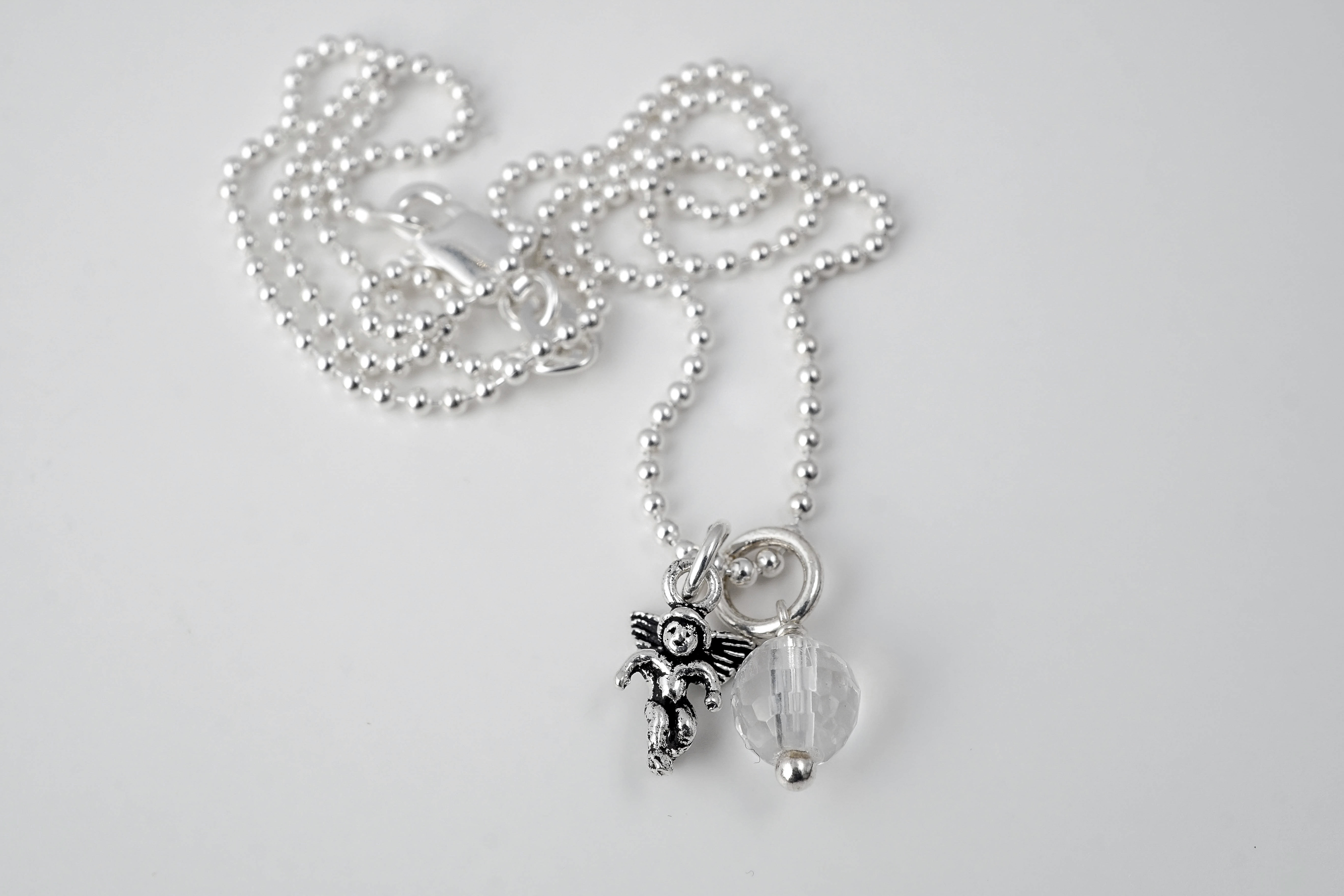 Månadssten set-04, april 6mm fas. bergkristall , 42cm kulkedja, 925-silver - 2