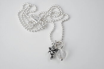 Månadssten set-04, april 6mm fas. bergkristall , 42cm kulkedja, 925-silver