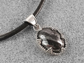 Swedish banded hematite (iron ore), Viking inspired pendant, on leather necklace 3mm with extension chain-925