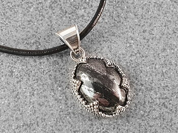 Swedish hematite, Viking inspired pendant, on leather necklace 2mm with extension chain-925