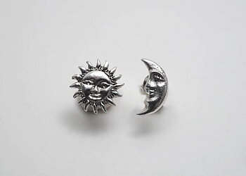 Sun and moon, ear stud 925 silver