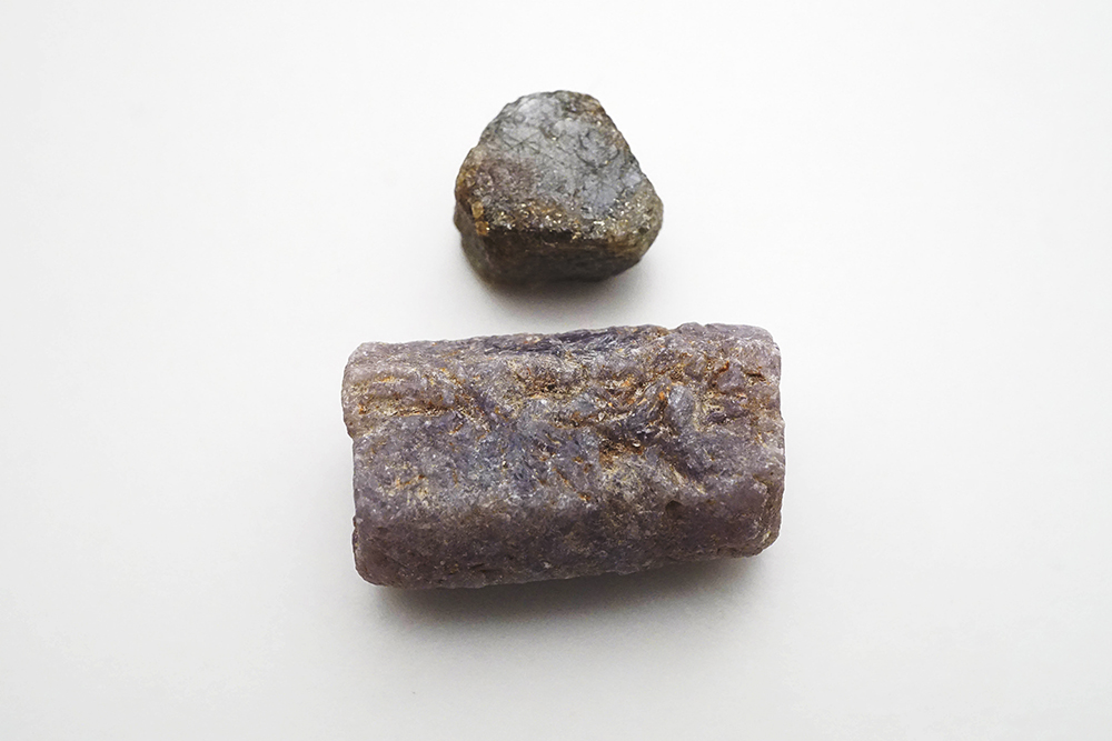 Corundum crystals; (1st ruby + 1st sapphire)