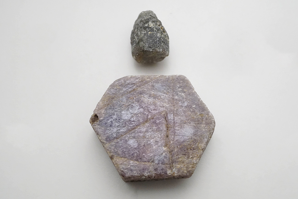 Corundum crystals; (1st ruby + 1st sapphire)