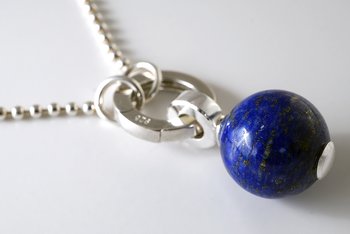 Necklace Lapis lazuli ball 14mm pendant with heavy loop. conn chain 925-silver