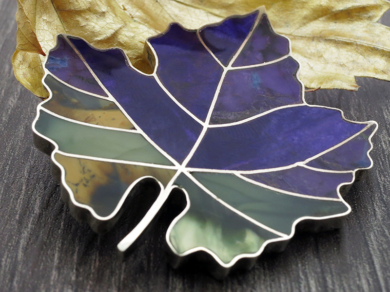 Hänge/Brosch Blad i channel inlay-arbete 925-silver