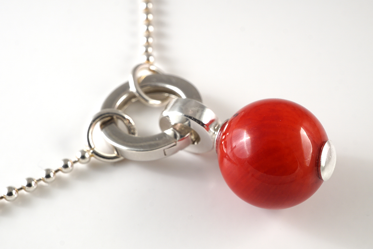 Necklace dyed coral ball approx. 13-14mm pendant with conn chain 925-silver