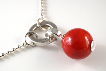 Necklace dyed coral ball approx. 13-14mm pendant with conn chain 925-silver