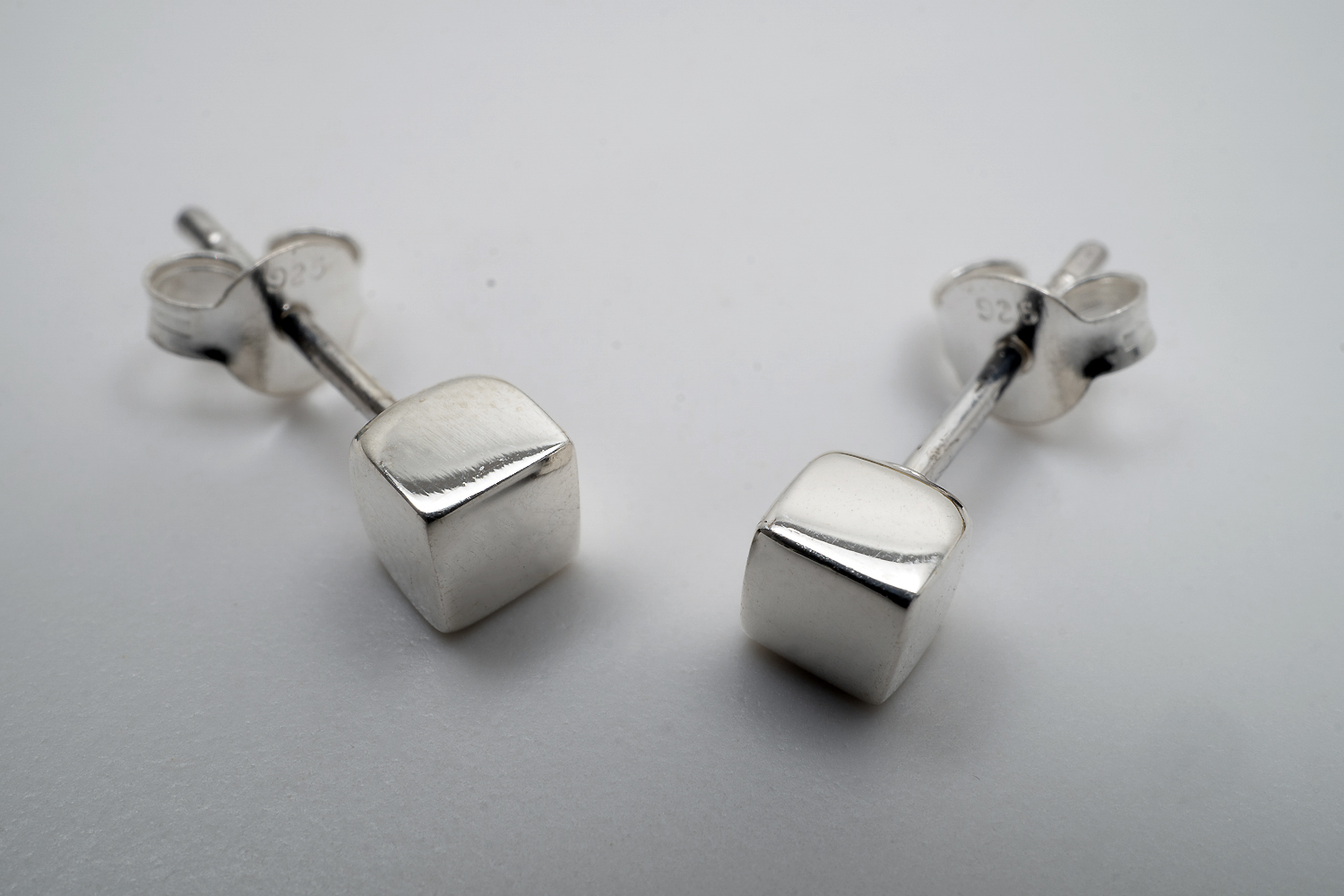 4mm polished cube earring post, 925 silver