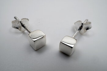 4mm polished cube earring post, 925 silver