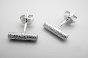Frosted rod, approx. 10 x 2.45 mm, earring post, 925 silver