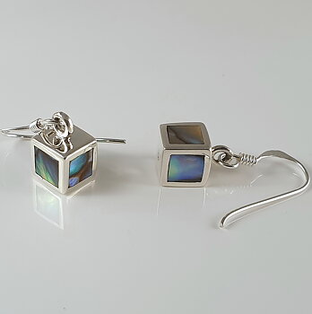 Cube with abalone, earrings 925-silver
