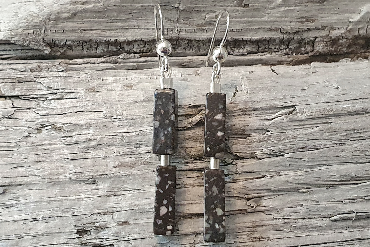 Porfyr, rektanglar, örhängen, 925-silver