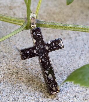 Kors i Porfyr ca. 34 x 22mm, hänge 925-silver