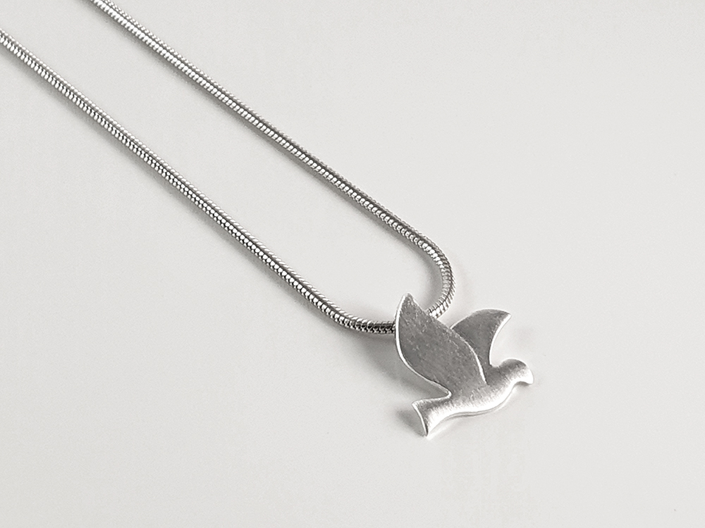 Duva hänge 14mm med ormlänk 1,1mm  42cm, 925-silver