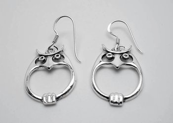 Owls, hook earrings, 925 silver